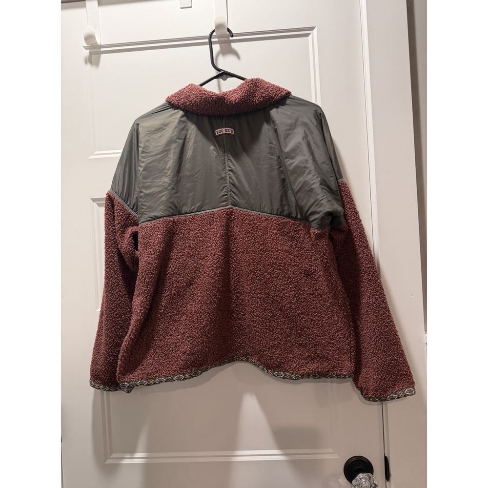 Buc-ee's Western Sherpa Fleece Zip Jacket Medium Aztec Trim Cozy Boho Outdoor - Picture 3 of 6